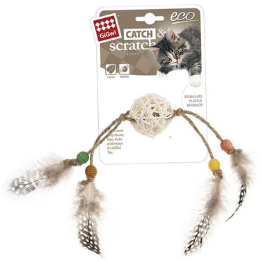 Juguete para gatos Eco Catch Scratch Rattan y plumas café Gigwy