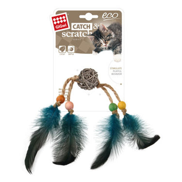 Juguete gatos Eco Catch Scratch Rattan y plumas azul Gigwi