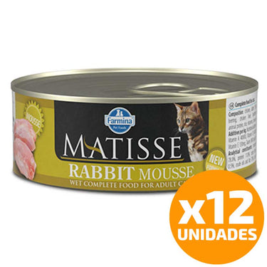 Pack Matisse Lata Gato Mousse Conejo 85 gr. 12 Unidades.