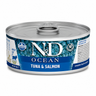 N&D Ocean Tuna & Salmon alimento húmedo para gatos adultos en lata de 70 gramos.