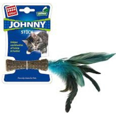Juguete para gatos Johny stick con pluma natural azul Gigwi