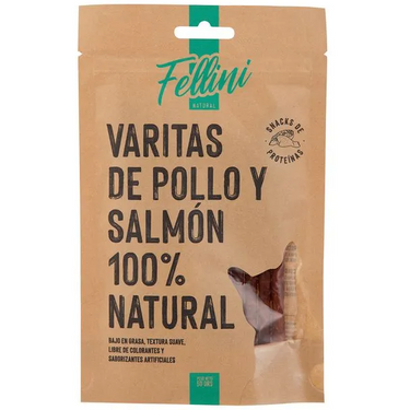 Snack Varitas de Pollo y Salmón Fellini 50 gr