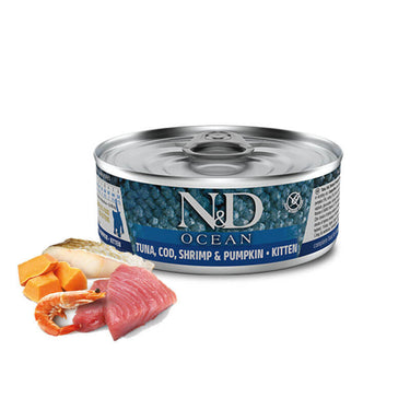 N&D Lata Ocean Kitten Feline Tuna Cod Shrimp & Pumpkin 70 gr