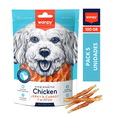 Wanpy Chicken Jerky & Carrot Sticks Dog 100g 5 unid