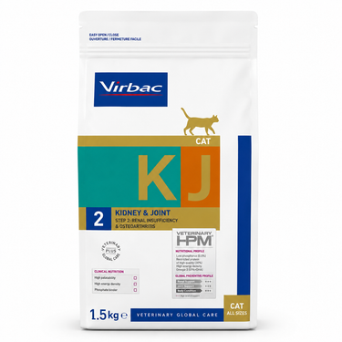 Virbac HPM Cat Kidney & Joint 2 de 1,5 kg, alimento veterinario para soporte renal y articular en gatos.