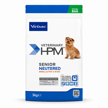 Virbac HPM Senior Neutered Small Toy 3 kg alimento para perros senior esterilizados de razas pequeñas y miniatura.