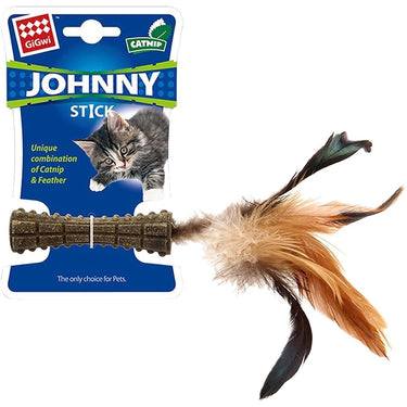 Juguete para gatos Johny stick con pluma natural café Gigwi